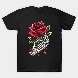 Skeleton Hand Rose Graphic - Gothic Love & Romance T-Shirt